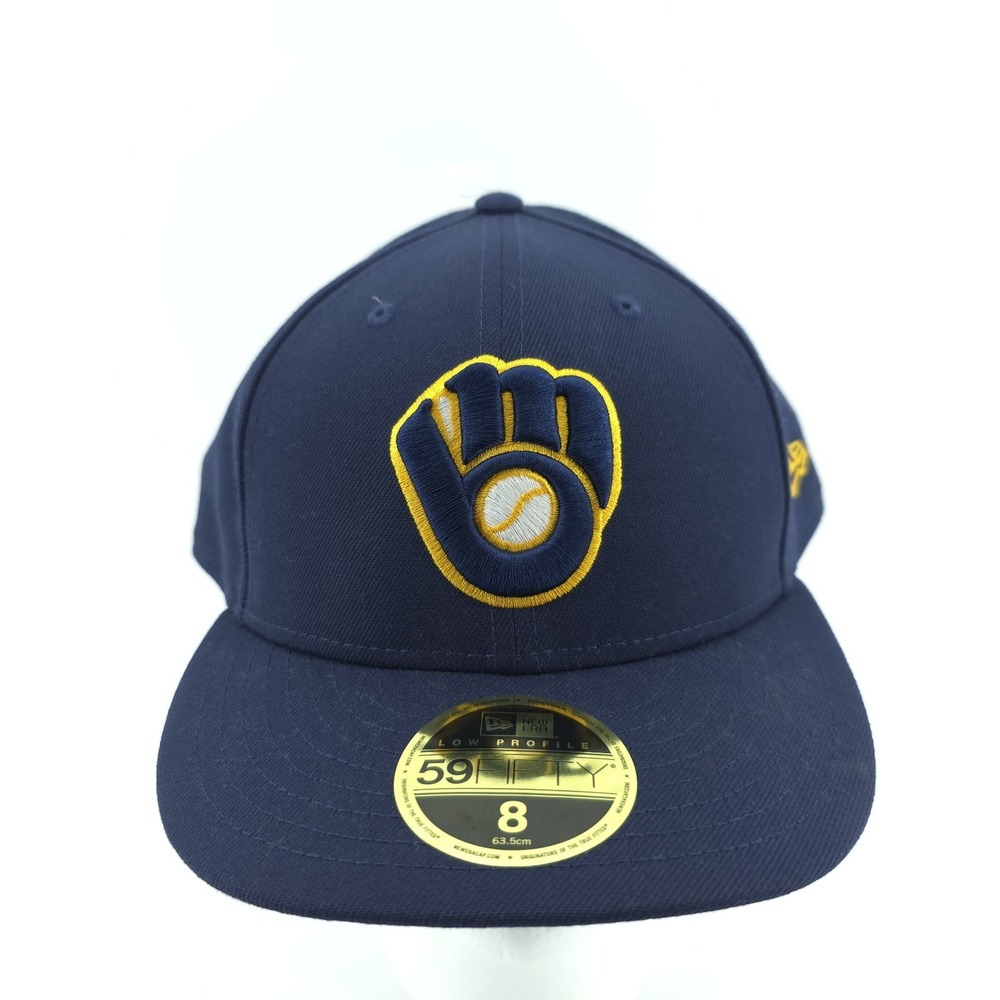 New‎ Era 59Fifty Milwaukee Brewers Navy Blue Fitted Size 8 Low Profile Hat NEW - Picture 2 of 10